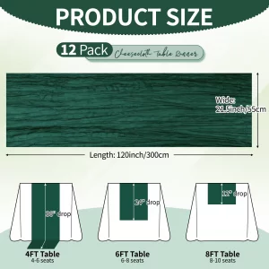 12 Pack Dark Green Cheesecloth Table Runner 10Ft, Christmas Table Runner 21.5 X 120 inch, Semi Sheer Cheese Cloth Fabric Boho Table Runner Bulk for C
