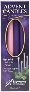 Christmas Advent Candle Set (Set of 4) - Made in The U.S.A. - 10 Inch Wax Taper Candles - 3 Purples Candles & 1 Pink Candle