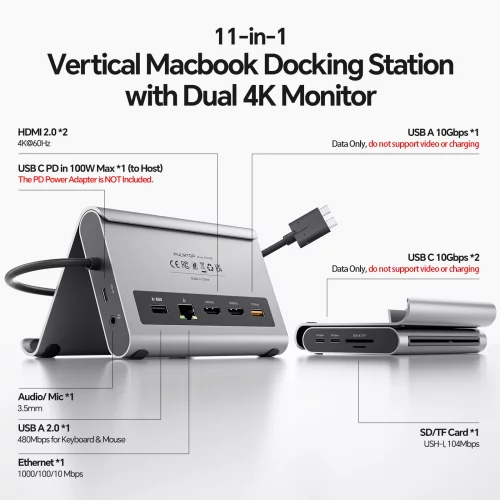 MacBook Pro Docking Station Dual Monitor 4K@60Hz for MacBook Pro/Air M3 ...