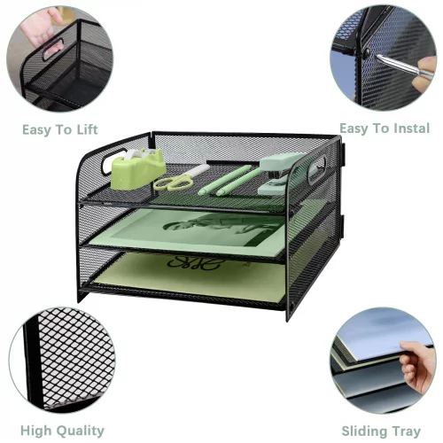 Paper Letter Tray with Handle, 3 Tier Metal Mesh Desk File Organizer ...