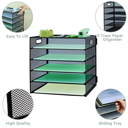 IOUGDSEC Paper Letter Tray with Handle, 5 Tier Metal Mesh Desk File ...