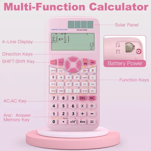 Scientific Calculators,Rudnia Pink Solar Calculators with 4-line ...