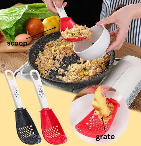 Dual Color 6-in-1 Kitchen Tool, Spoon/Scooper with Perforated Heads for ...