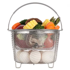 AOZITA Steamer Basket for Instant Pot Accessories 6 qt or 8 quart - 2 Tier Stackable 18/8 Stainless Steel Mesh - Silicone Handle - Vegetable Steamer 