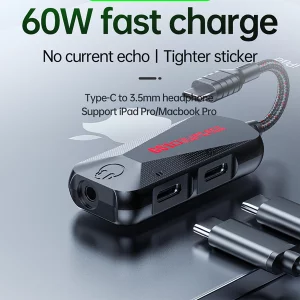 ULANSeN USB C to 3.5mm / USB C Audio Adapter and Charger 3 in 1 Hi-Res 32bit Aux to USB C with PD 60W Fast Charging Dongle Cable for iPhone 16/15 Pro