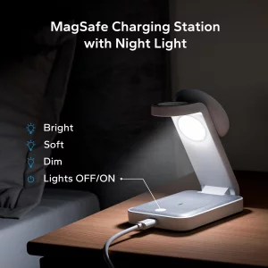 Eazpower 3 in 1 Foldable Wireless Travel Charging Station for MagSafe, Nightstand Magnetic Charger Stand for iPhone 17 16 15 14 Pro Max, Charging Doc