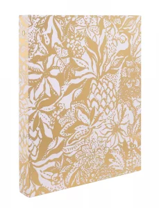 Lilly Pulitzer Cute 3 Ring Binder with Pockets and 3 Tab Dividers, Thin Binder with Metal Rings 0.75 Inch, Safari Sangria