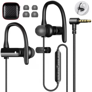 5.9 ft Long Cord 3.5mm Headphones Sport Wired Earbuds with Mic Noise Isolating Earphone HiFi Stereo Over Ear Buds Wired Plug in with Ear Hook for Sam