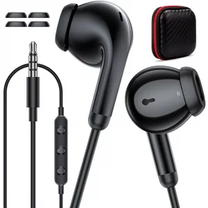 3.5mm Headphones Wired Earbuds with Microphone Noise Cancelling Earphone HiFi Stereo Clear Call Volume Control Semi in-Ear Ear Buds for Samsung A14 S