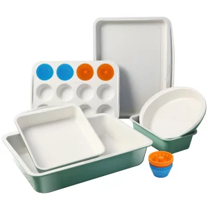 Ymiton Ceramic Nonstick Baking Pans Set, Non Toxic 30 PCS Stackable Bakeware Sets, 550F Oven Safe Baking Sheet & Pans, Warp-Free, Dishwasher Safe, P