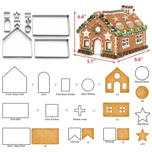 Gingerbread House Cookie Cutter Set - 3D House Cookie Cutters, Gingerbread House Kit for Holiday, Winter, Christmas & Gingerbread House Kit for Kids,