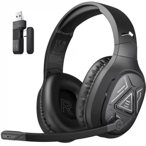 EKSA 2.4GHz Wireless Gaming Headset with Noise Canceling Microphone for PS5, PC, PS4 Bluetooth Gaming Headphones with USB & Type-C Connector, 52Hrs B