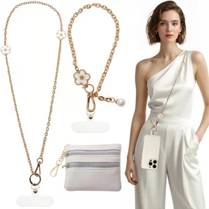 3-in-1 Versatile Phone Lanyard Crossbody,Cute Cell Phone Wristlet Strap with Wallet Pouch,Clip and Go Strap Chain for Phone