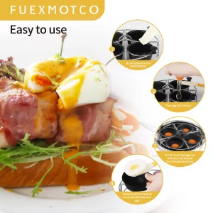 Fuexmotco Egg Poacher Pan, Stainless Steel Egg Poaching Pan for Benedict Breakfast Maker, Poached Egg Cookware with 4 Nonstick Large PFOA Free Egg Po