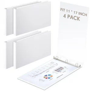 Humyoun 4 Pcs 11 x 17 Inch 3 Ring Binders 1 Inch Rings Heavy Duty View Plastic Flexible D Ring Binders Economy Holds 11