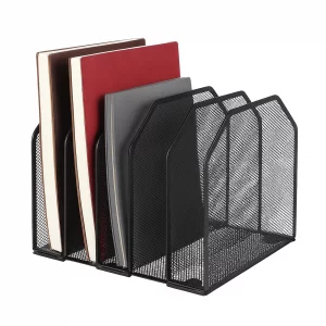 Desk File Organizer Vertical 5 Sections Metal Adjustable Magazine Holder Upright Desktop Bookshelf Organizer Stand File Sorter Office Desk Accessorie