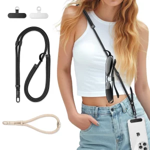 GMETINK 3-in-1 Cell Phone Lanyard 1 Pack + Wrist Strap 1 Pack - Convertible Crossbody Strap with Locking Knob Friendly Quick Release, Adjustable Neck