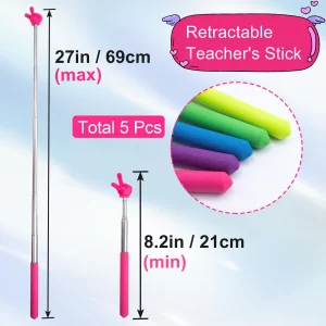 Pndeyo 5pcs Retractable Teacher Pointers for Classroom Reading, Hand-Shaped Presentation Pointer Stick, Mini Portable Finger Pointer Sticks Teach Sup