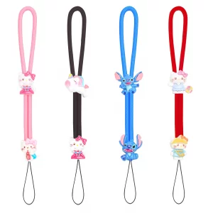 Ezelisy Phone Charm Wrist Strap - 4Pcs Adjustable Nylon Wristlet Lanyards with Cute Cartoons - for iPhone Cases Cameras Keychain