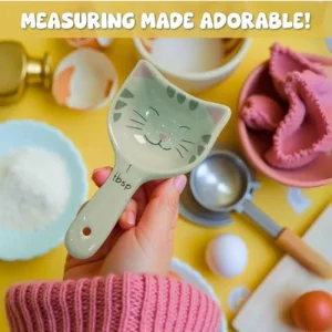 Cat Measuring Spoons - Cute Measuring Spoons Set w/Ribbon- Cat Kitchen Accessories for Cat Baking Supplies - Ceramic Measuring Spoons Set - Cat Theme