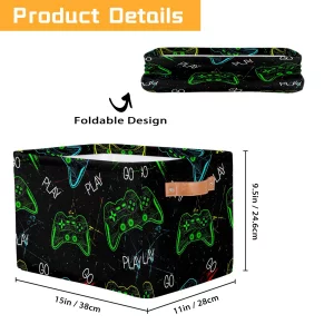 Nursery Decor Laundry Hamper Basket - Green Gamer Gamepad Collapsible Rectangle Shelf Closet Organizer Bins - Kids Dirty Clothes Basket for Bedroom,B