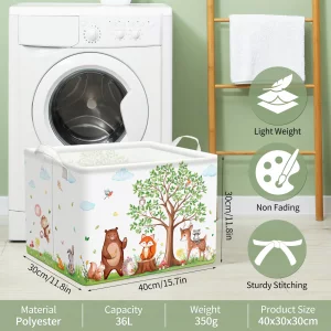 TREWAVE Baby Storage Basket Woodland Animals Gift Basket with Handles Rectangular Collapsible Clothes Towel Toys Bin Bookshelf Organizer for Baby Sho