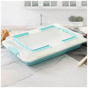 Spmarkt Baking Sheet Pan with Lid, 15inch*10inch Non-Stick Ceramic-Coating Sheet Cake Pan with lid, Easy to Clean, Ovan Safe Baking Tray, Ideal for P