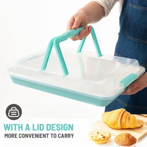 Spmarkt Baking Sheet Pan with Lid, 15inch*10inch Non-Stick Ceramic-Coating Sheet Cake Pan with lid, Easy to Clean, Ovan Safe Baking Tray, Ideal for P