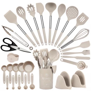 Hvygss 28 Pcs Silicone Cooking Utensils Set with Stainless Steel Handle, 446? Heat-Resistant Kitchen Utensils Set with Holder, Dishwasher Washable Si
