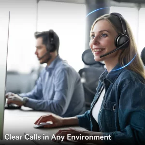 Wireless Headset with Mic for Work, Wireless Headset with Microphone (Noise Cancelling), Smart Mult-Func Dock, 65H Worktime&Fast Charge Bluetooth Hea