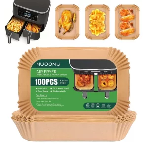 Air Fryer Disposable Paper Liners for Ninja Dual Airfryer Accessories, Non-Stick Parchment Rectangular for Baking, Oil Proof, Water Proof, for Microw
