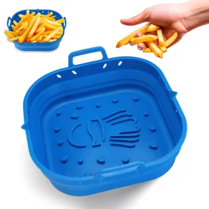 PARTY PORT Platinum Silicone Air Fryer Liners Reusable Square -Extra Strong-Easy to Clean Blue Air Fryer basket for Oven Microwave Accessories - BPA 