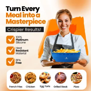 PARTY PORT Platinum Silicone Air Fryer Liners Reusable Square -Extra Strong-Easy to Clean Blue Air Fryer basket for Oven Microwave Accessories - BPA 