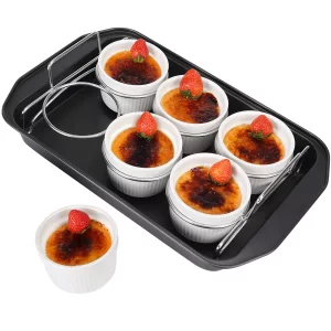 Creme Brulee Making Set - 6 Porcelain Ramekins 6 oz, 304 Stainless Steel Lifting Rack, 9
