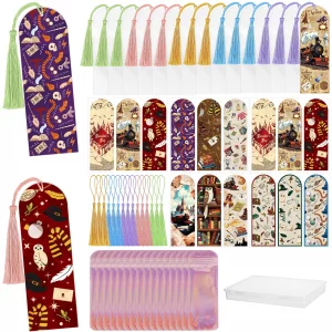 Witchy Magical Acrylic Bookmark Blanks: 15 Pcs Clear Bookmarks Making Kit with 15 UV DTF Stickers, 15 Tassels, 15 Bags and Gift Box, DIY Book Marks B