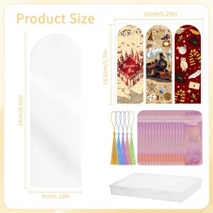 Witchy Magical Acrylic Bookmark Blanks: 15 Pcs Clear Bookmarks Making Kit with 15 UV DTF Stickers, 15 Tassels, 15 Bags and Gift Box, DIY Book Marks B
