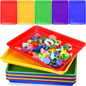 Maitys 15 Pcs Flat Plastic Trays 16.1 x 11.8'' Sensory Storage Tray Paper Stackable Classroom Bins for Office Home Organizer Arts and Crafts Supplies