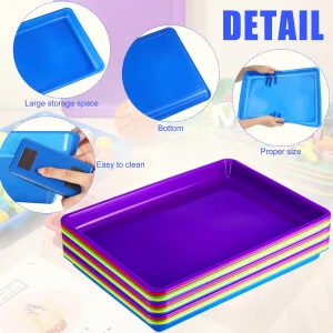 Maitys 15 Pcs Flat Plastic Trays 16.1 x 11.8'' Sensory Storage Tray Paper Stackable Classroom Bins for Office Home Organizer Arts and Crafts Supplies