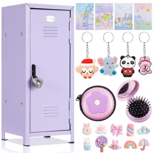 Vercraft 12 Pcs Mini Locker 10.8 Inch Miniature Storage with Lock and 2 Keys Small Cute Functional Locker for Desktop Bedroom Home Office(Purple,Flow