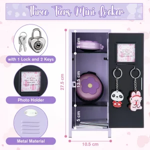 Vercraft 12 Pcs Mini Locker 10.8 Inch Miniature Storage with Lock and 2 Keys Small Cute Functional Locker for Desktop Bedroom Home Office(Purple,Flow
