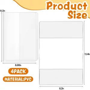 AIHSUMC 4 Pack A5 Clear Cover, Transparent A5 Jelly Planner Cover Waterproof Notebook Cover Plastic Sleeves Slip on Book Covers for Journal Weeks Pla