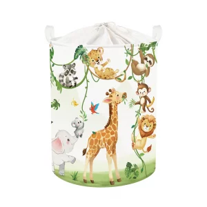 HUUMONSS Giraffes Baby Laundry Hamper with Handle Collapsible Clothes Kids Storage Basket Elephants Boys Girls Gift Toy Box Bin for Nursery Room, Whi