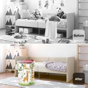 HUUMONSS Giraffes Baby Laundry Hamper with Handle Collapsible Clothes Kids Storage Basket Elephants Boys Girls Gift Toy Box Bin for Nursery Room, Whi