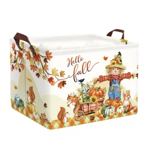 HUUMONSS Happy Thanksgiving Baby Storage Basket Pumpkin Maple Leaf Collapsible Clothes Kids Laundry Hamper Large Boys Girls Gift Toy Box Bin for Nurs
