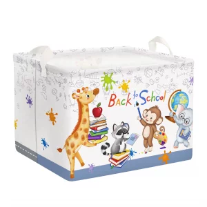 Clastyle School Bus Kid Storage Basket Boy Girl Gift Toy Box Baby Laundry Hamper Collapsible Clothes Organizer Nursery Bin for Bedroom, Animal, 40*30
