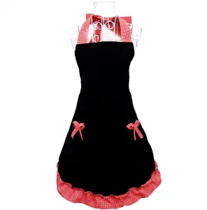 Hyzrz Cute retro Aprons with Pockets for Women Girls Vintage Kitchen Cooking Apron for Mother Gift (Red)