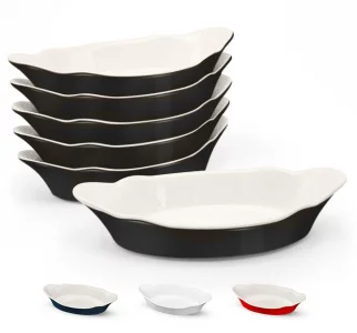 Au Gratin Baking Dishes, by Kook, Mini Casserole Dish, Set of 6, for Banana Split, Oven and Microwave Safe, Dishwasher Safe, Ceramic Serving Dishes, 