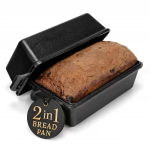 Modern Innovations Cast Iron Bread Pan with Lid 9x5 Inch, Pre-Seasoned Loaf Pan for Baking Sourdough, Banana Bread, Meatloaf and Casseroles, Heavy Du