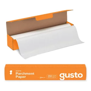 GUSTO [15 in x 200 ft - 250 Sq.Ft] White Parchment Paper for Baking, Non-Stick Baking Paper - Parchment Paper Roll With Cutter for Air Fryer, Baking 