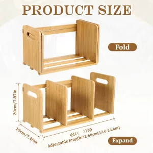 EupHHonycs Bamboo Desktop Bookshelf Expandable Desktop Organizer Counter Bookcase Small Book Rack for Office Supplies, Home Tabletop